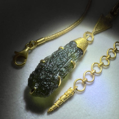 Gold Moldavite Necklace - 4.8g Chlum Teardrop.