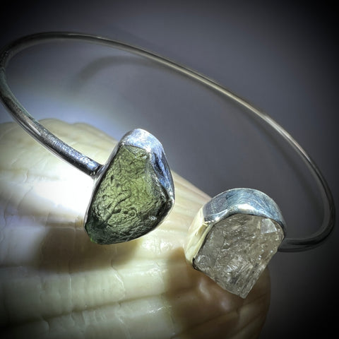 Sterling Silver Moldavite & Herkimer Bracelet | 0.9g | Chlum
