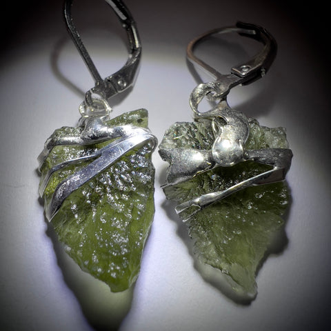 Soft Soldered Moldavite Earrings | 1.35g & 1.45g | Marouskovo Pole