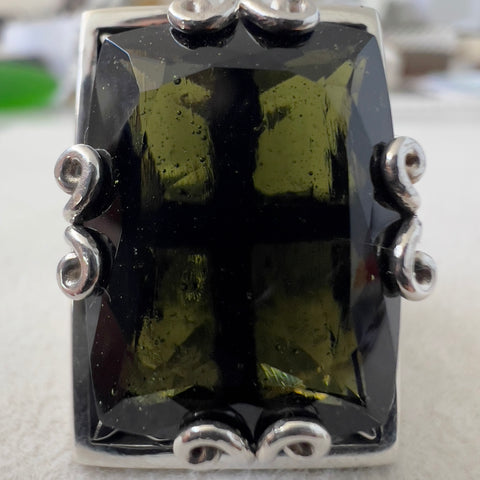 Sterling Silver Moldavite Ring | Size 7.5 (P) | Chlum