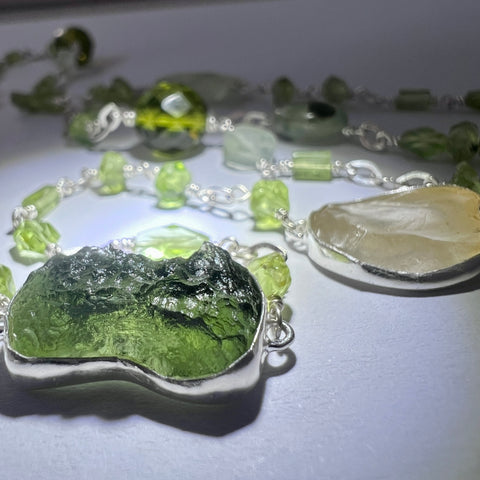 Silver Moldavite, Peridot, Prehnite, LDG & Necklace | 2.4g | Chlum