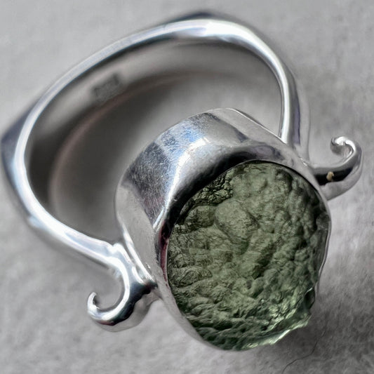 Sterling Silver Moldavite Ring - Size 6