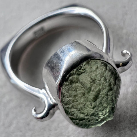 Sterling Silver Moldavite Ring - Size 6