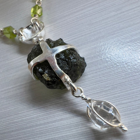 Beautiful Jasper & Peridot Beaded Moldavite Necklace