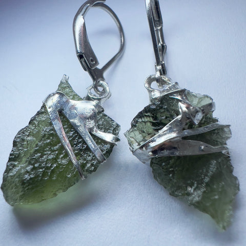 Soft Soldered Moldavite Earrings | 1.35g & 1.45g | Marouskovo Pole