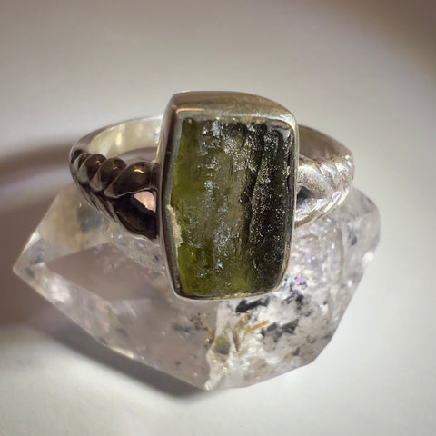 Sterling Silver Moldavite Ring - Size 7