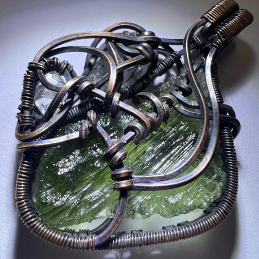 3.03g Double Herkimer, Moldavite Copper Pendant