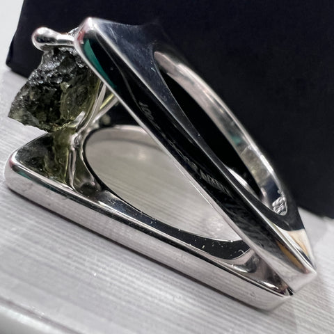 Sterling Silver Geometric Moldavite Ring - Size 8