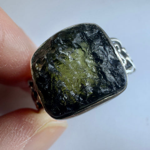 Sterling Silver Moldavite Ring | 1.6g | Size 13