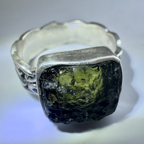 Sterling Silver Moldavite Ring | 1.6g | Size 13