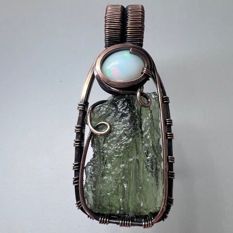 2.19g Moldavite & Ethiopian Opal Copper Pendant
