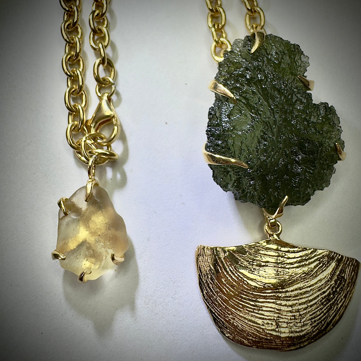 Gold Plated Moldavite & Libyan Desert Glass Necklace | 5.4g | Chlum