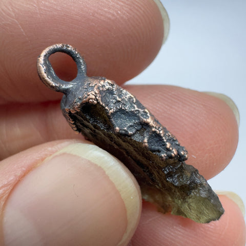 Copper Electroformed Moldavite Pendant | 1.21g | Marouskovo Pole