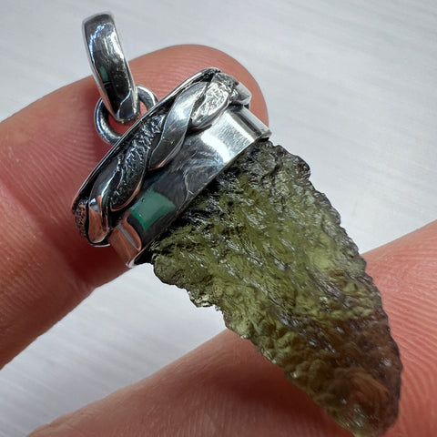 Moldavite "Shark Tooth" Silver pendant.