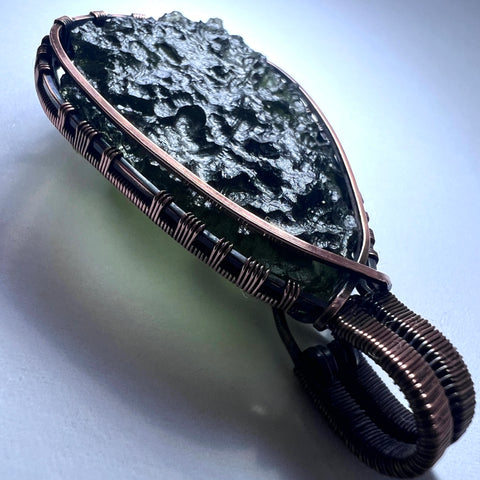 Moldavite Copper Wire Wrapped Pendant | 11.48g | Chlum