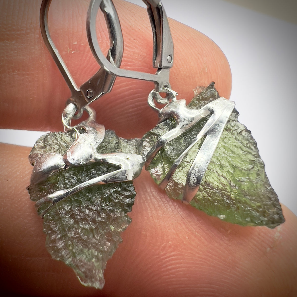 Soft Soldered Moldavite Earrings | 1.35g & 1.45g | Marouskovo Pole