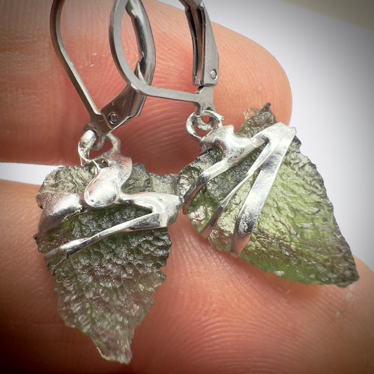 Soft Soldered Moldavite Earrings | 1.35g & 1.45g | Marouskovo Pole