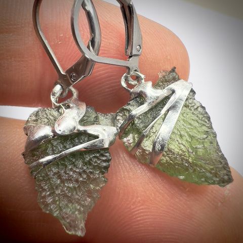 Soft Soldered Moldavite Earrings | 1.35g & 1.45g | Marouskovo Pole