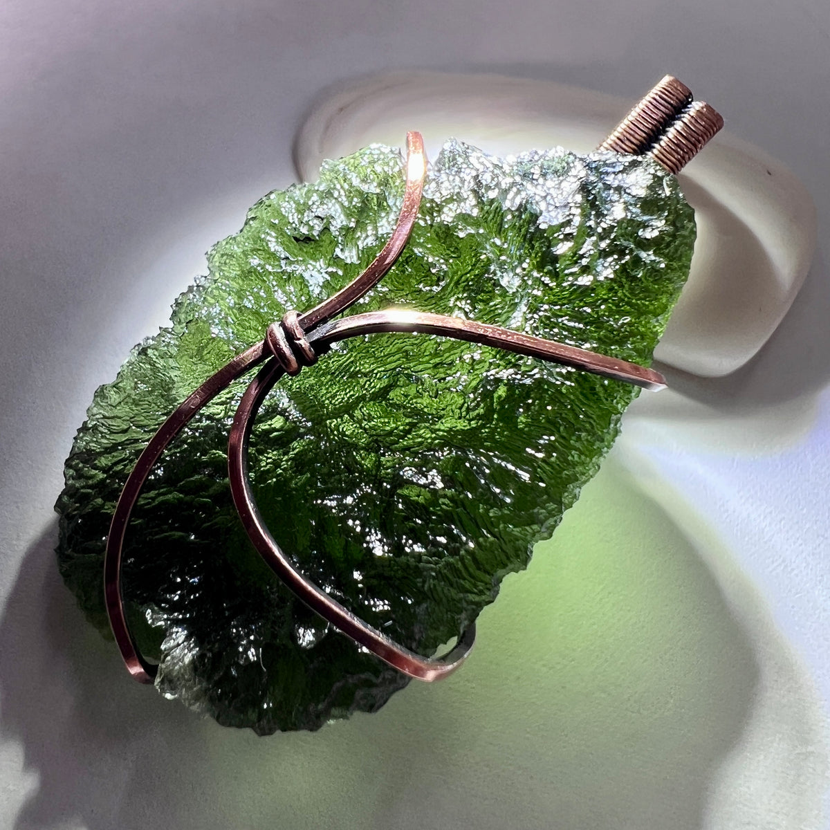 Moldavite Copper Wire Wrapped Pendant | 14.13g | Chlum