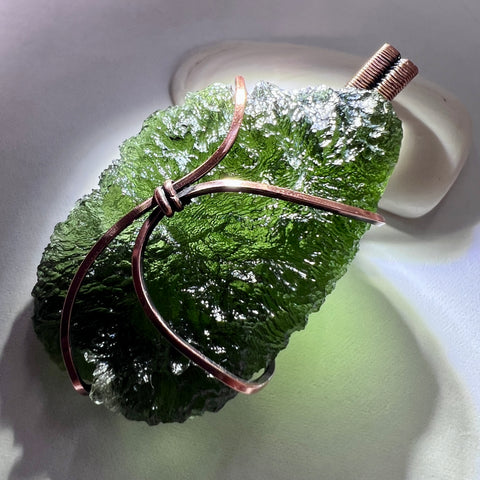 Moldavite Copper Wire Wrapped Pendant | 14.13g | Chlum