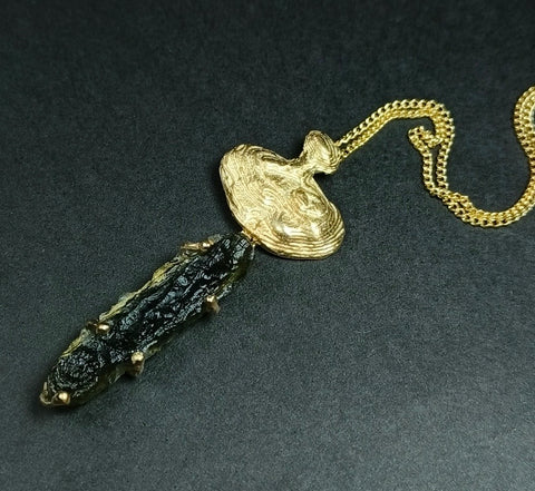 Gold Plated Moldavite Pendant