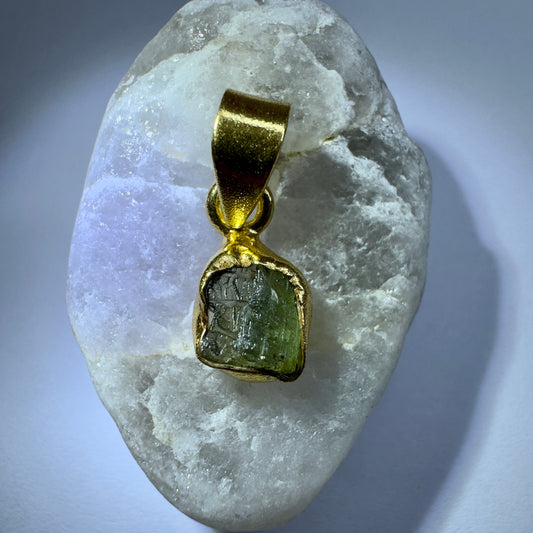 Gold Plated Moldavite Pendant | 1.38g | Chlum