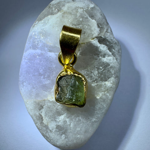 Gold Plated Moldavite Pendant | 1.38g | Chlum