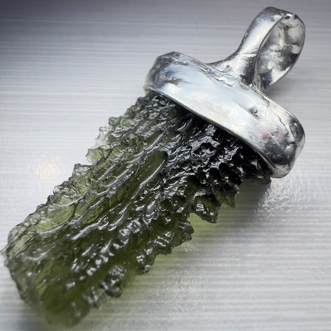 Soft Soldered Moldavite Pendant | 3.1g | Maly Chlum
