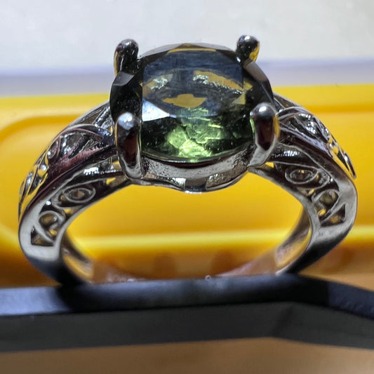 Faceted Moldavite Silver Ring Size 7 | 1 ct | Chlum