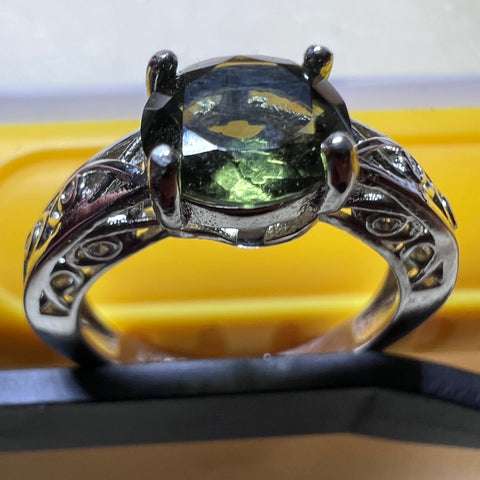 Faceted Moldavite Silver Ring Size 7 | 1 ct | Chlum