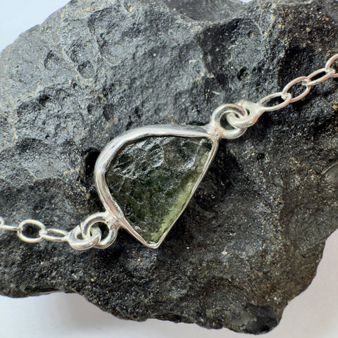 Sterling Silver Moldavite Bracelet | 3.19g | Chlum