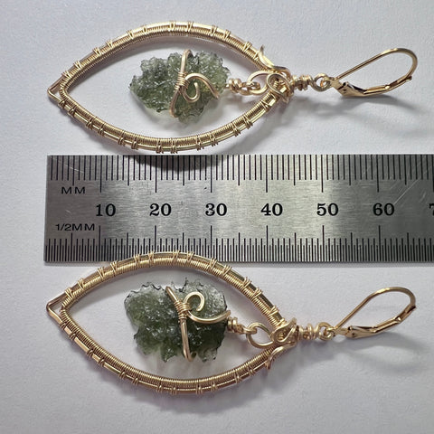 Moldavite Gold Wire Wrapped Earrings | 1.53g | Chlum
