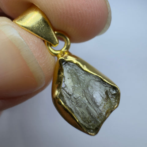 Gold Plated Moldavite Pendant | 1.58g | Chlum