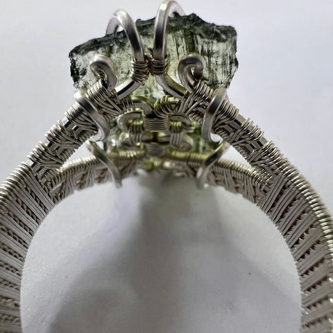 Moldavite Wire Wrapped Silver Ring Size 10.5| 0.9g | Chlum