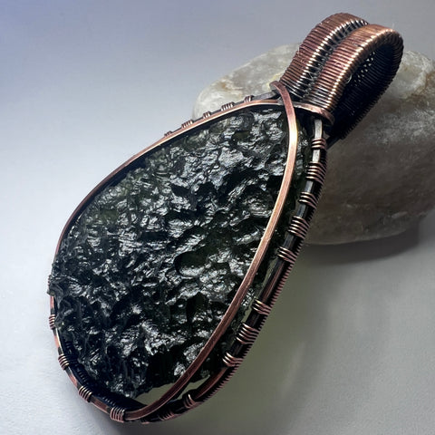 Moldavite Copper Wire Wrapped Pendant | 11.48g | Chlum