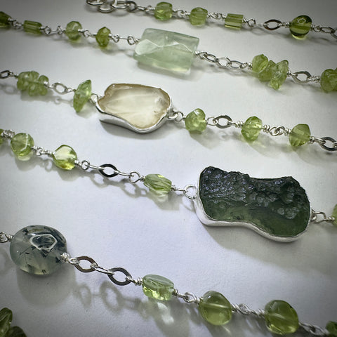 Silver Moldavite, Peridot, Prehnite, LDG & Necklace | 2.4g | Chlum