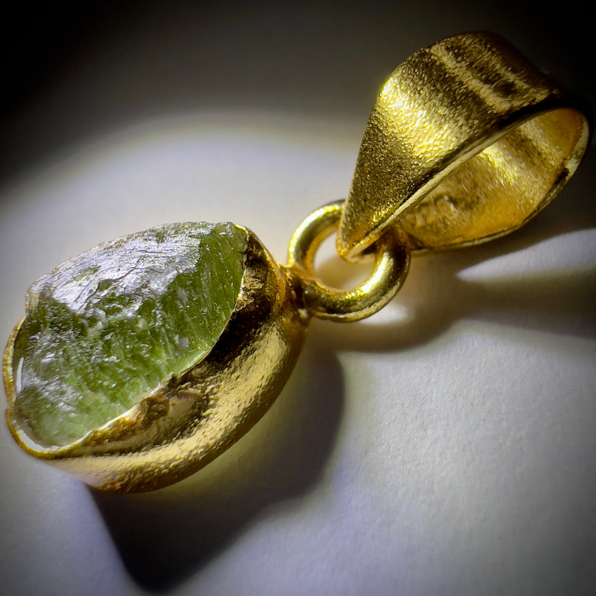 Gold Plated Moldavite Pendant | 1.41g | Chlum