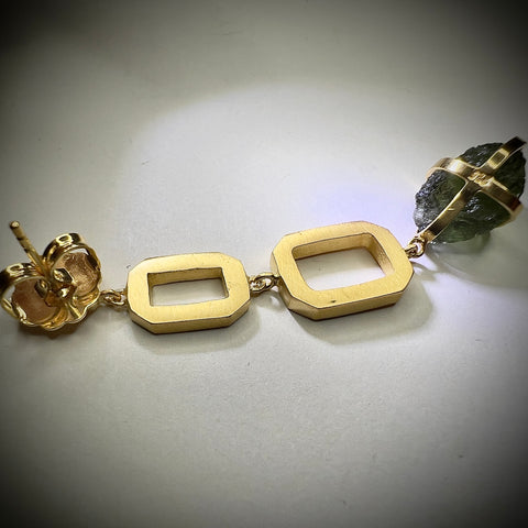 White Topaz/Moldavite Gold plated Earrings | 1.4g | Chlum