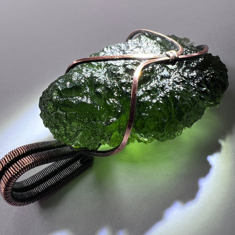 Moldavite Copper Wire Wrapped Pendant | 14.13g | Chlum