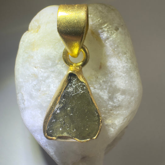 Gold Plated Moldavite Pendant | 1.64g | Chlum