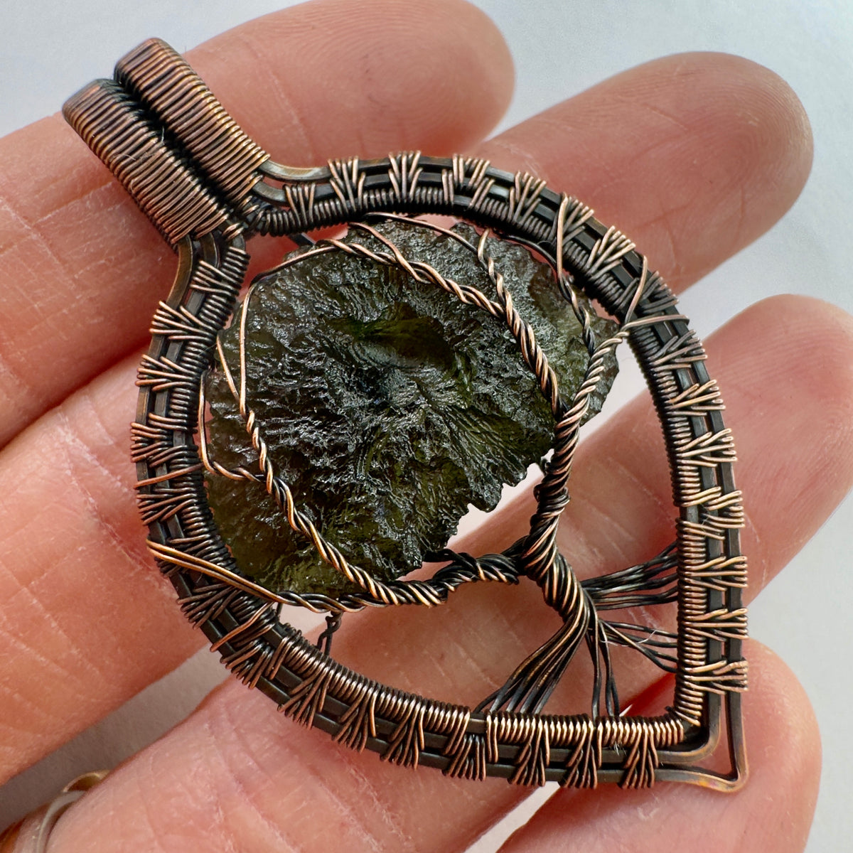 Moldavite Copper Tree of Life pendant | 4.03g | Chlum