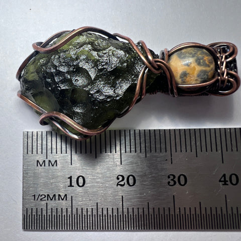 Moldavite & Leopard Jasper Pendant | 3.44g | Vrabce