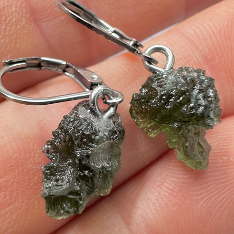 Soft Soldered Moldavite Earrings | 0.5g & 0.55g | Marouskovo Pole