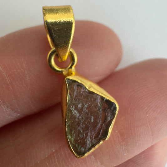 Gold Plated Moldavite Pendant | 1.51g | Chlum