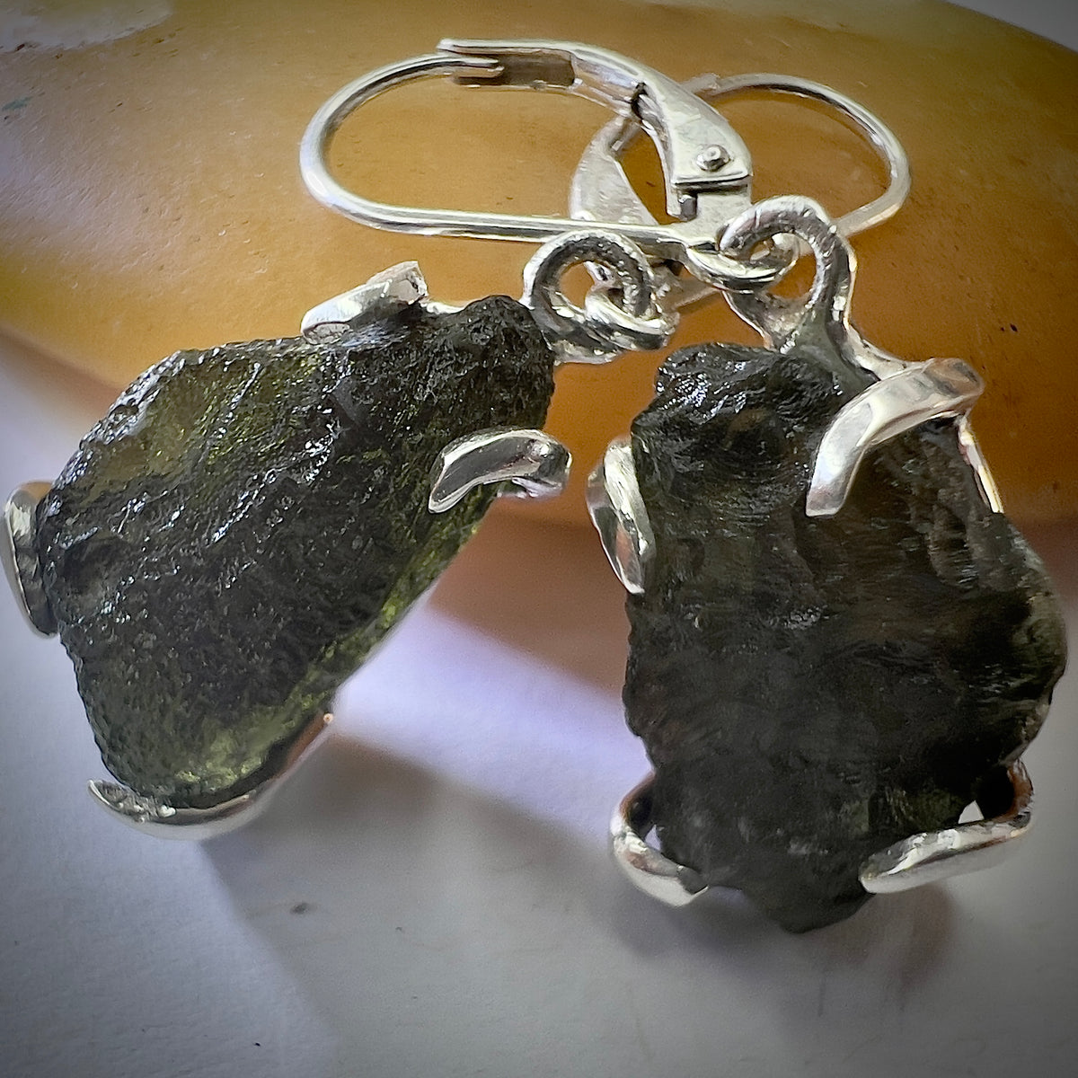 Moldavite Sterling Silver Earrings | 2.76g | Chlum