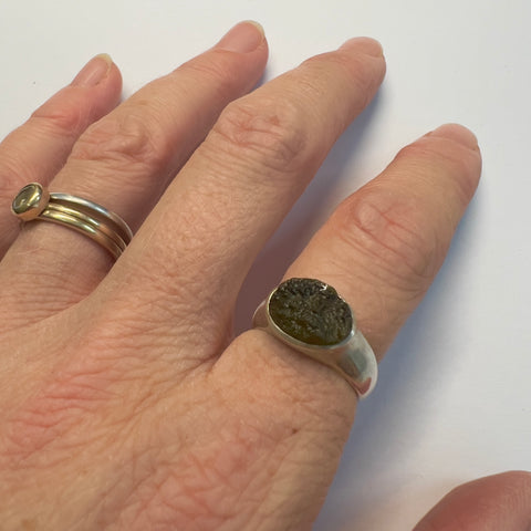 Moldavite Silver Ring - Size 6.5 (N)