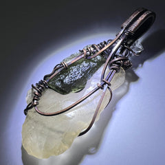 Moldavite, LDG & Herkimer Pendant - Copper Wrap