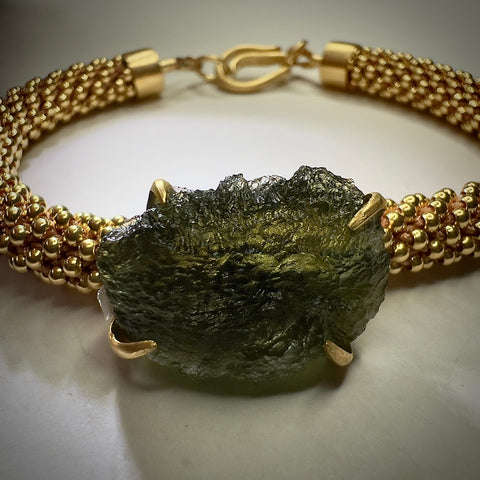 Gold Plated Moldavite Bracelet | 2.1g | Chlum