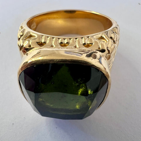 Gold Plated Sterling Silver Moldavite Ring | 2.9g | Size 9