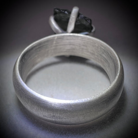 Oxidised Sterling Silver Moldavite Claw Ring | Size 7.5 (P) | Chlum
